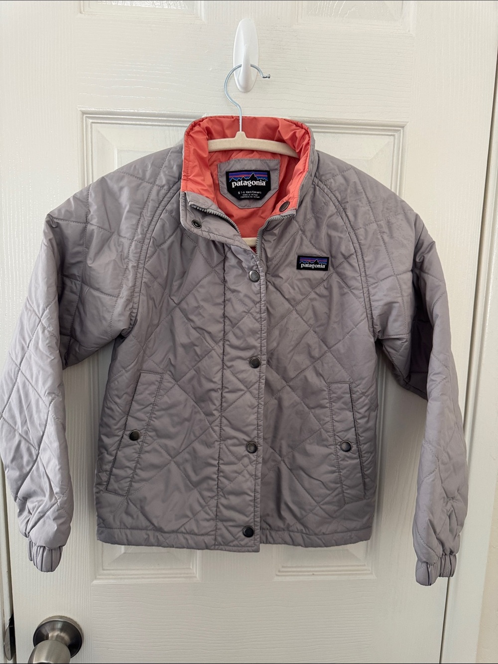 Patagonia Kids Quilted Puffer Jacket - Light Gray with Coral Lining